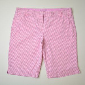 New York & Company Size 14 Womens PINK‎ White Check Plaid MANHATTAN CHINO Shorts
